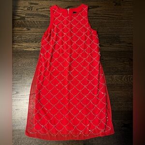 Red Sleeveless Dress with Silver Beading